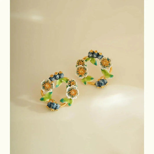 Artisan Enamel Blueberry Wreath Earrings