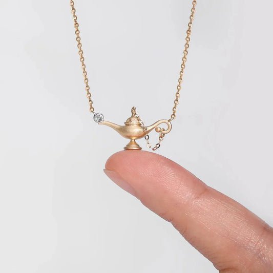 Wishes Granted 18K Gold&Diamond Aladdin Lamp Pendant Necklace