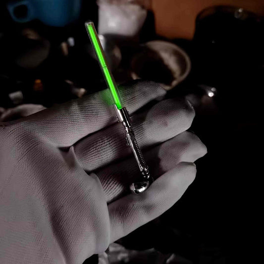Hand-Carved Mandalorian Lightsaber Tritium Necklace – 925 Sterling Silver Pendant with Glowing Vial & Titanium Steel Chain - LOVELY ROBIN