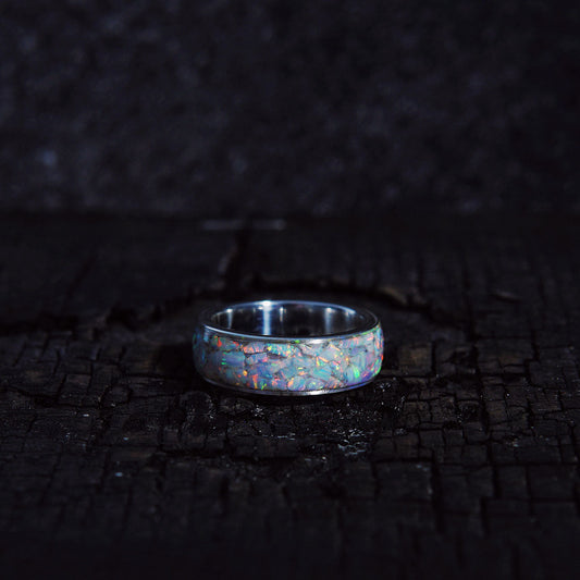 Handcrafted 925 Sterling Silver Ring with Natural Opal Chips Inlay