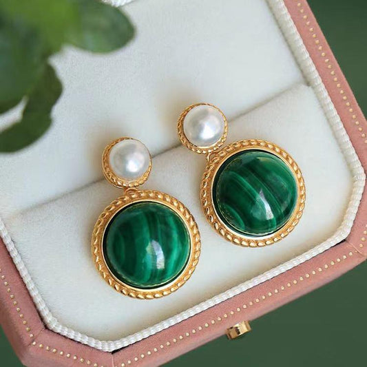 Malachite Pearl Earrings