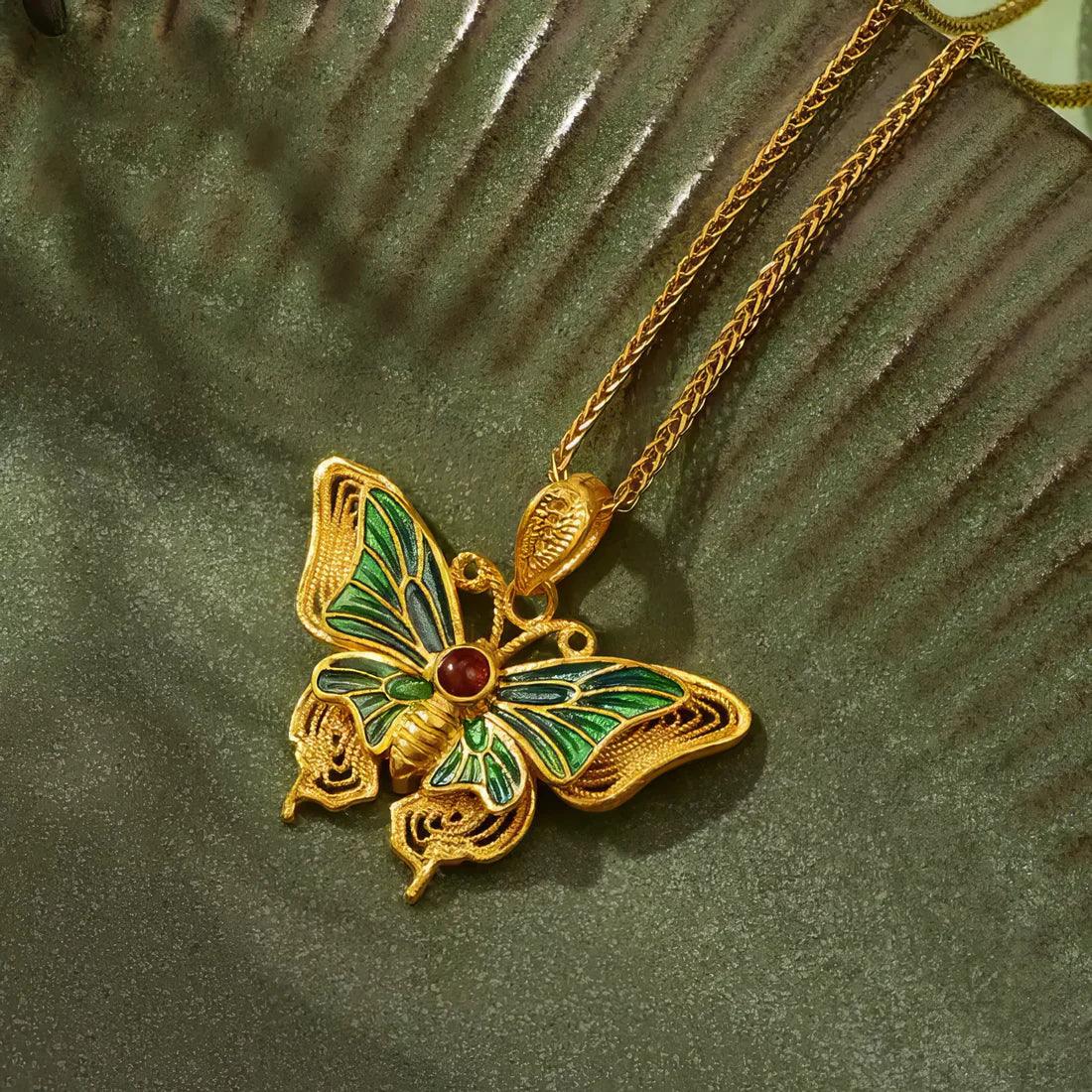 Dreamweaver Butterfly - Gold & Enamel Pendant