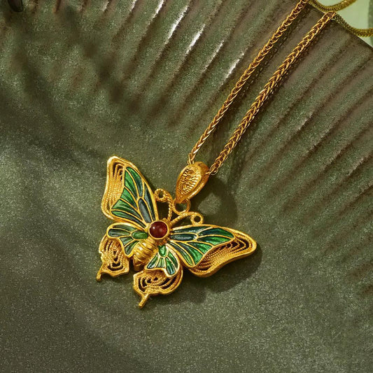 Dreamweaver Butterfly - Gold & Enamel Pendant