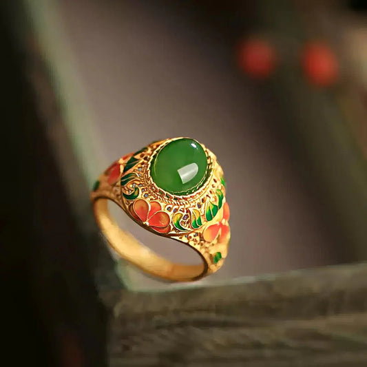 Jade Blossom Adjustable Ring