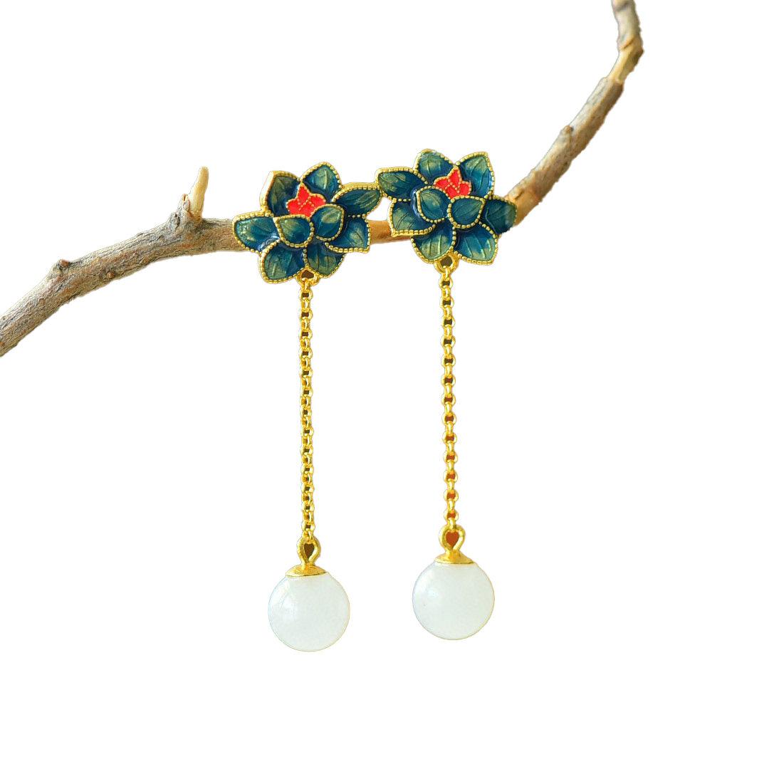 Blue Lotus Jade Bead - Hetian Jade Earrings - LOVELY ROBIN