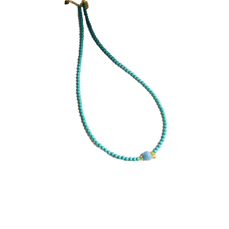 Original natural turquoise and freshwater pearl necklace-original new Chinese-style collarbone chain- high-end layered wear. - LOVELY ROBIN