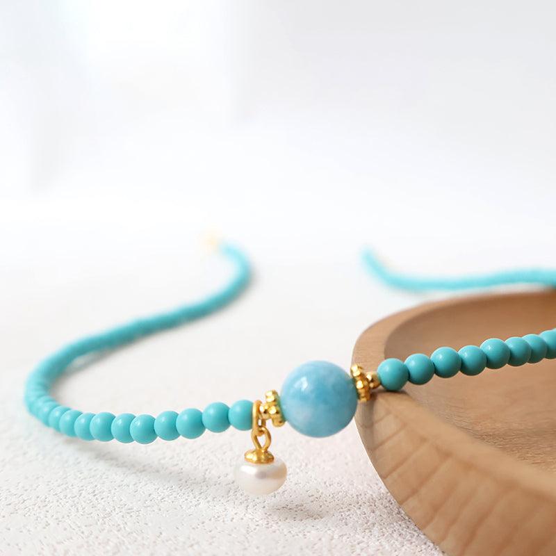 Original natural turquoise and freshwater pearl necklace-original new Chinese-style collarbone chain- high-end layered wear. - LOVELY ROBIN