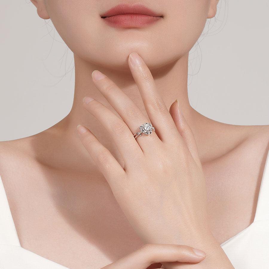 Gardenia Flower 925 Silver Women's Ring, Moissanite Diamond Ring-Light Luxury Original Design-Fashionable and High-end Diamond Ring - LOVELY ROBIN