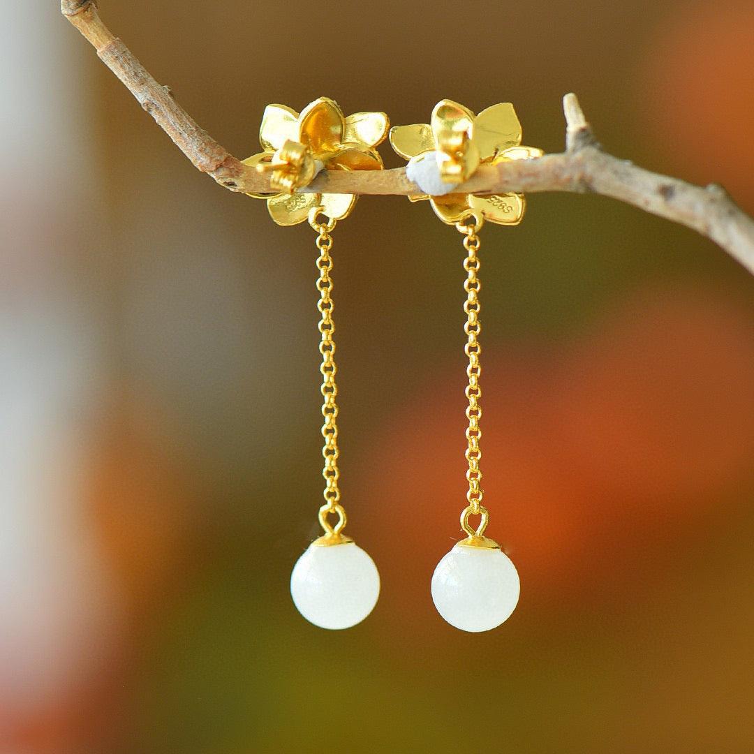 Blue Lotus Jade Bead - Hetian Jade Earrings - LOVELY ROBIN