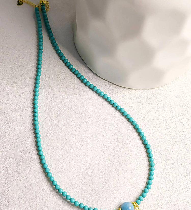 Original natural turquoise and freshwater pearl necklace-original new Chinese-style collarbone chain- high-end layered wear. - LOVELY ROBIN