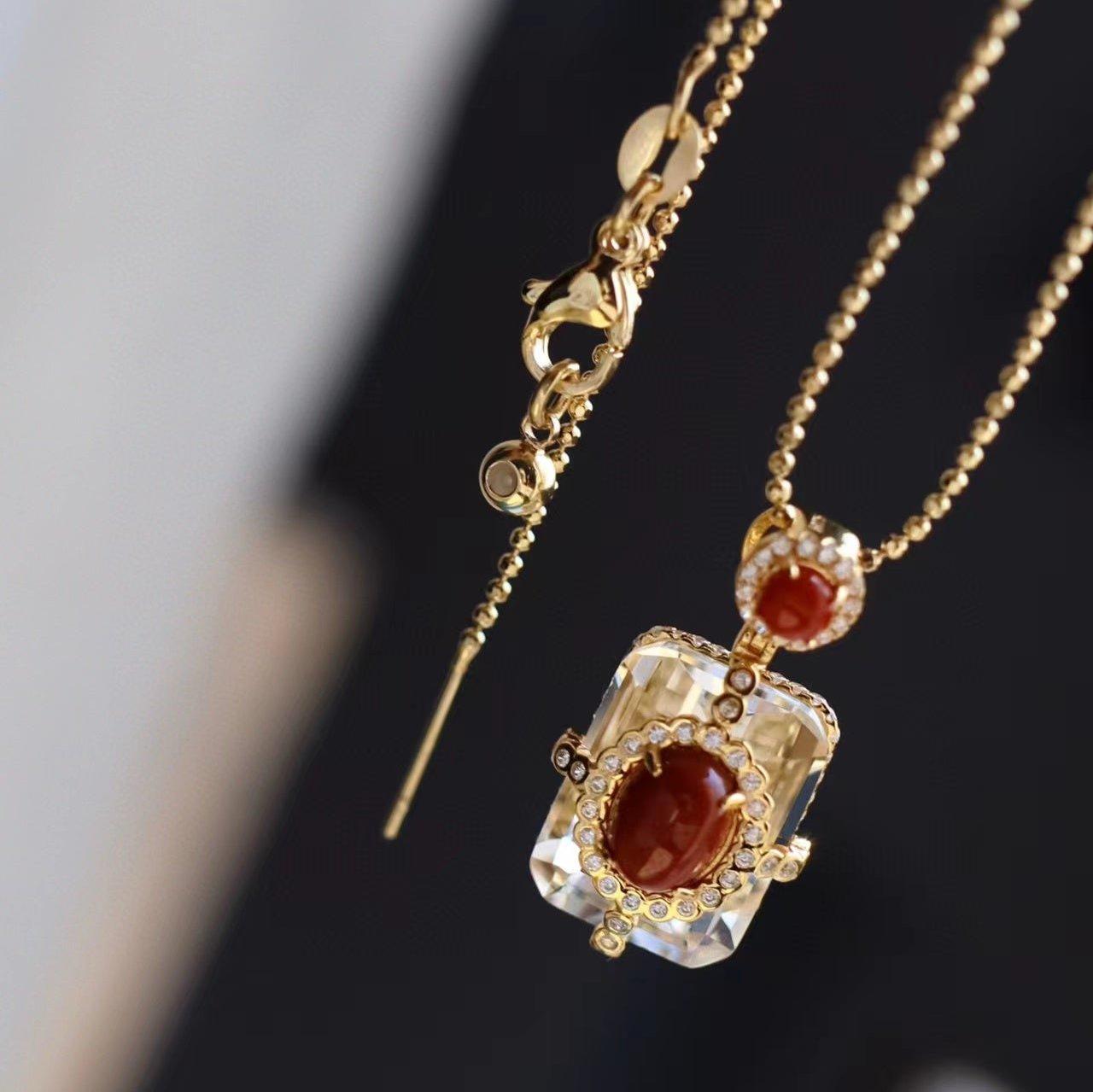Autumn Winter Flame Crystal - Red Agate & White Crystal Gold-Plated Earrings - LOVELY ROBIN