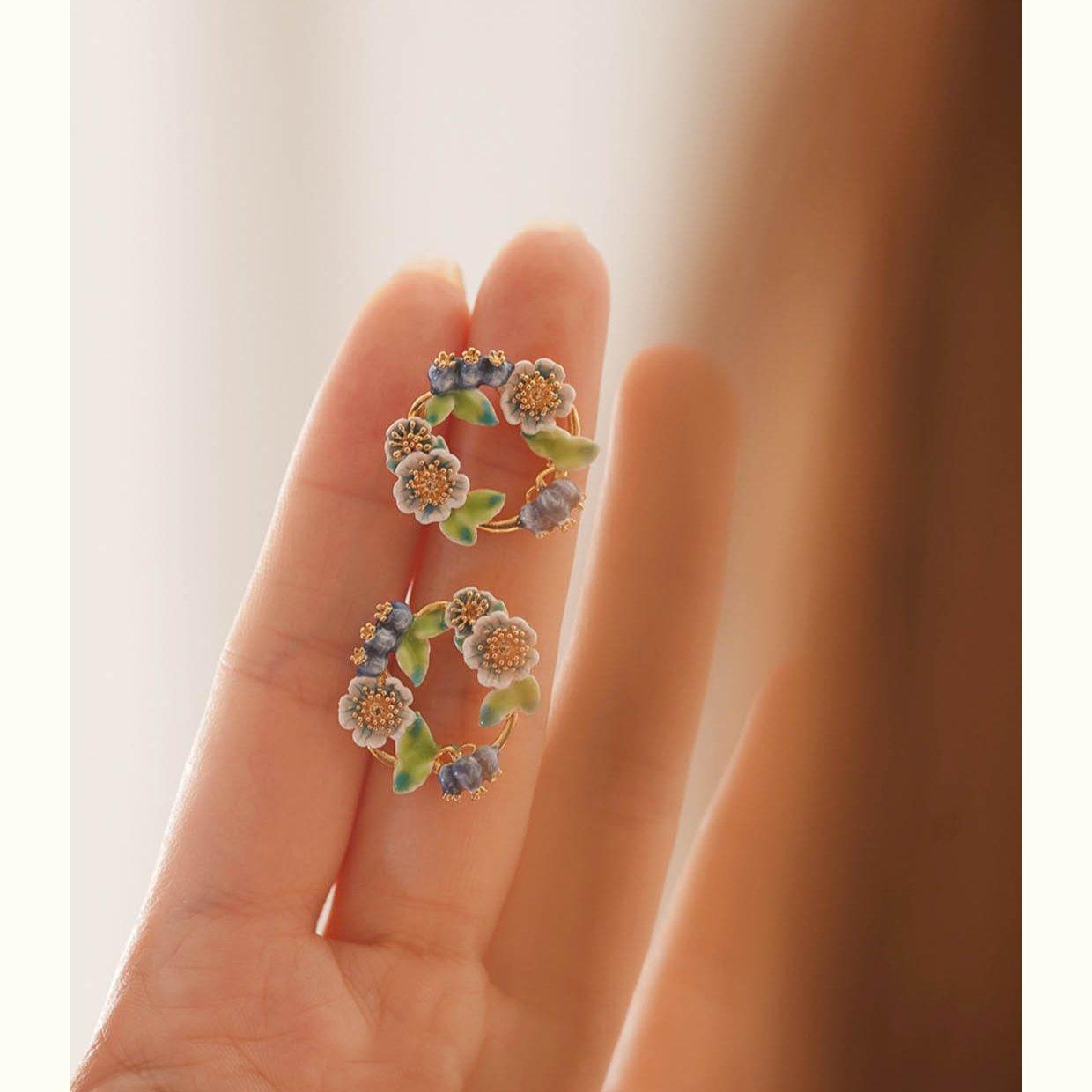 Artisan Enamel Blueberry Wreath Earrings - LOVELY ROBIN