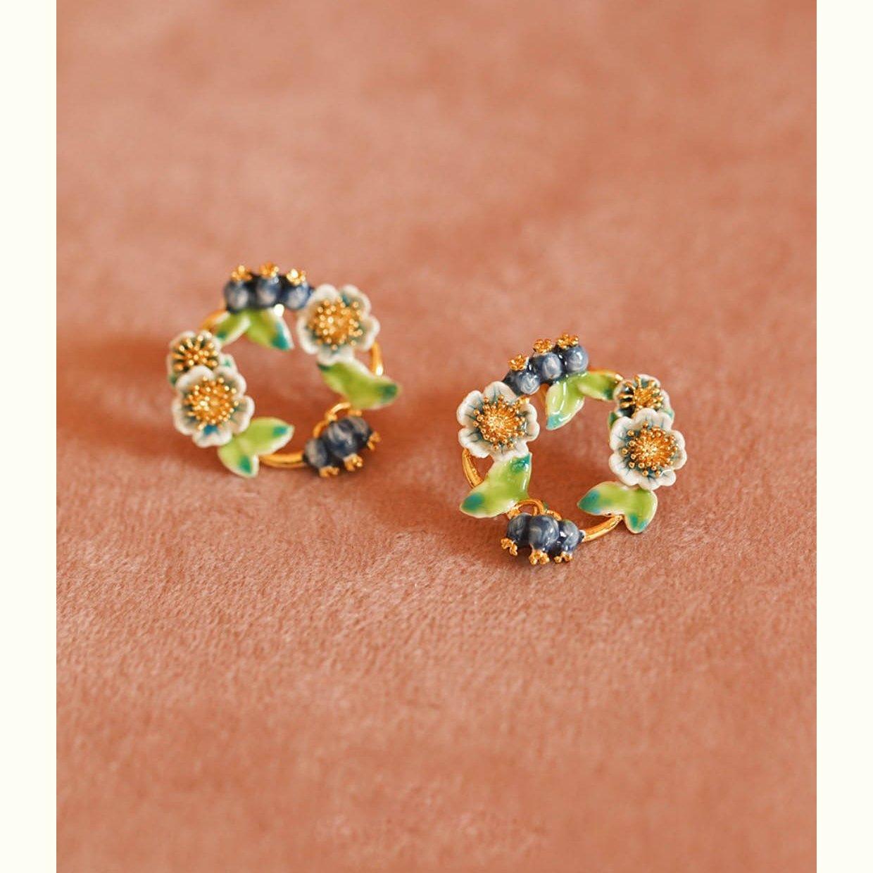 Artisan Enamel Blueberry Wreath Earrings - LOVELY ROBIN