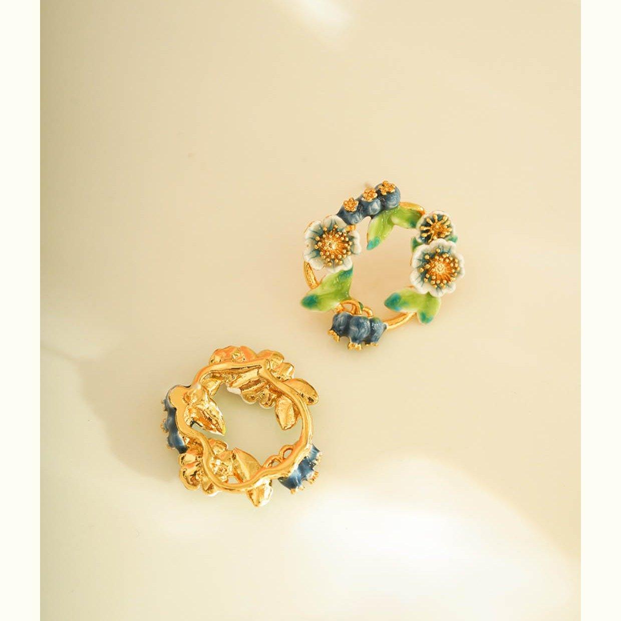 Artisan Enamel Blueberry Wreath Earrings - LOVELY ROBIN