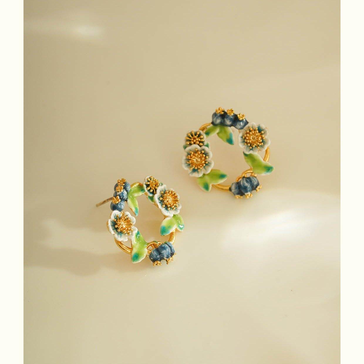 Artisan Enamel Blueberry Wreath Earrings - LOVELY ROBIN