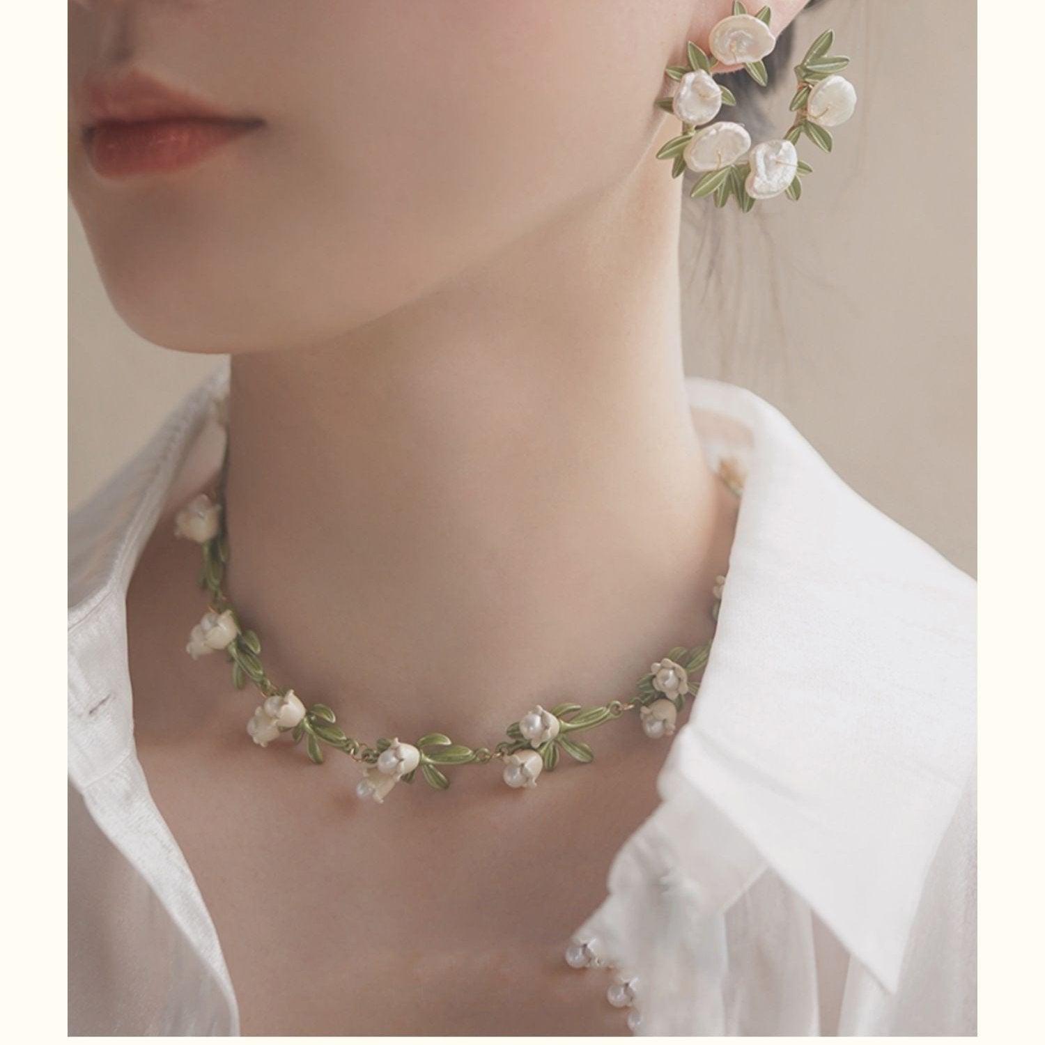Lily of the Valley Pearl Choker - Elegant Floral Necklace - LOVELY ROBIN