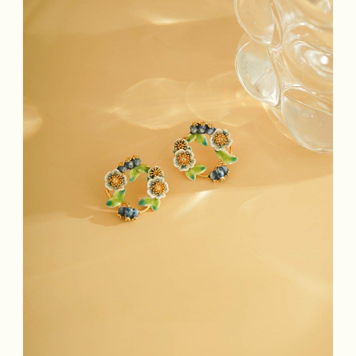 Artisan Enamel Blueberry Wreath Earrings - LOVELY ROBIN