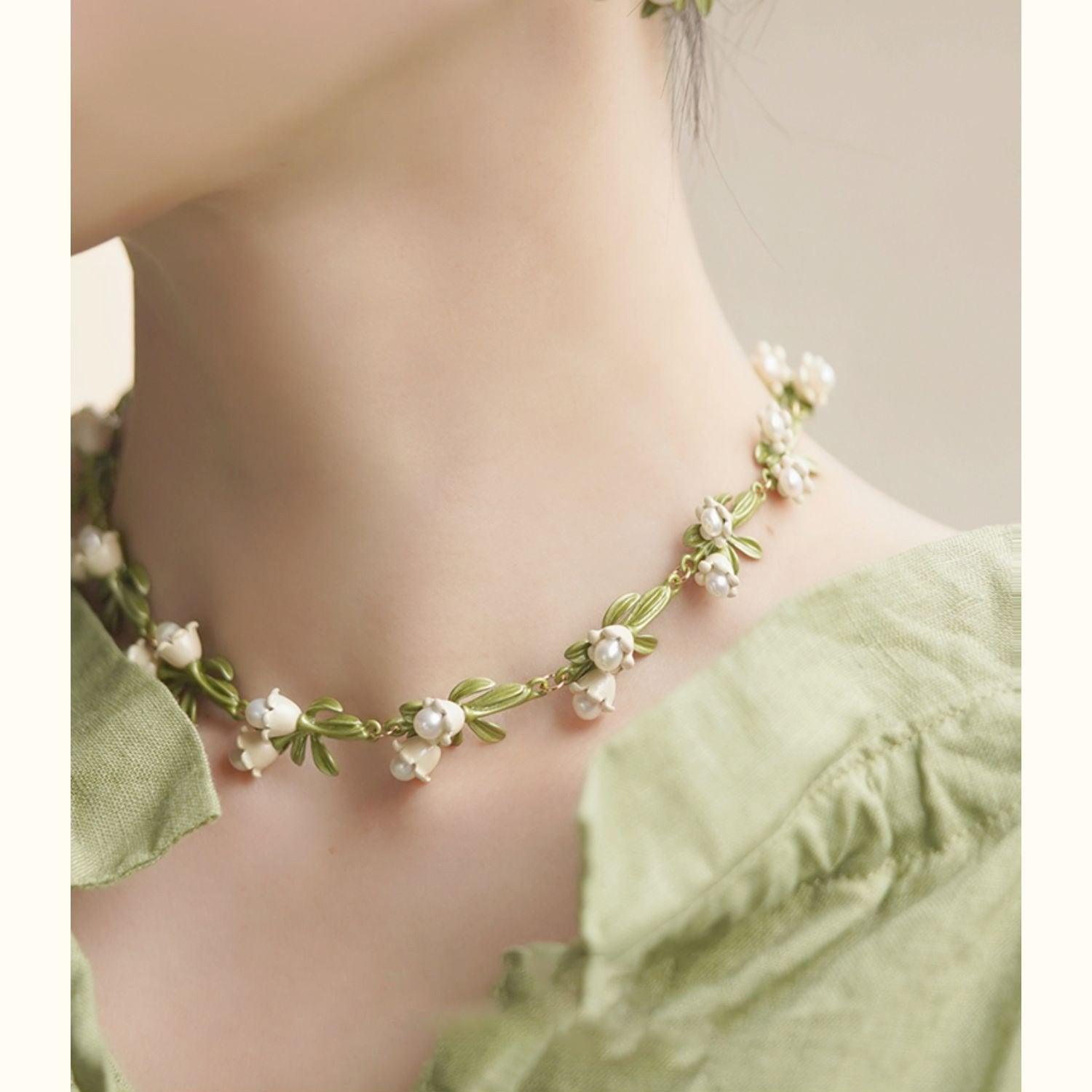 Lily of the Valley Pearl Choker - Elegant Floral Necklace - LOVELY ROBIN
