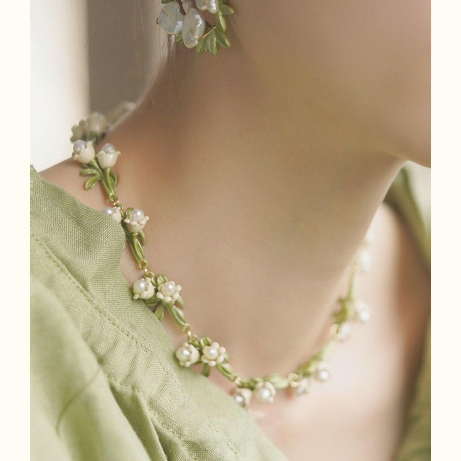 Lily of the Valley Pearl Choker - Elegant Floral Necklace - LOVELY ROBIN