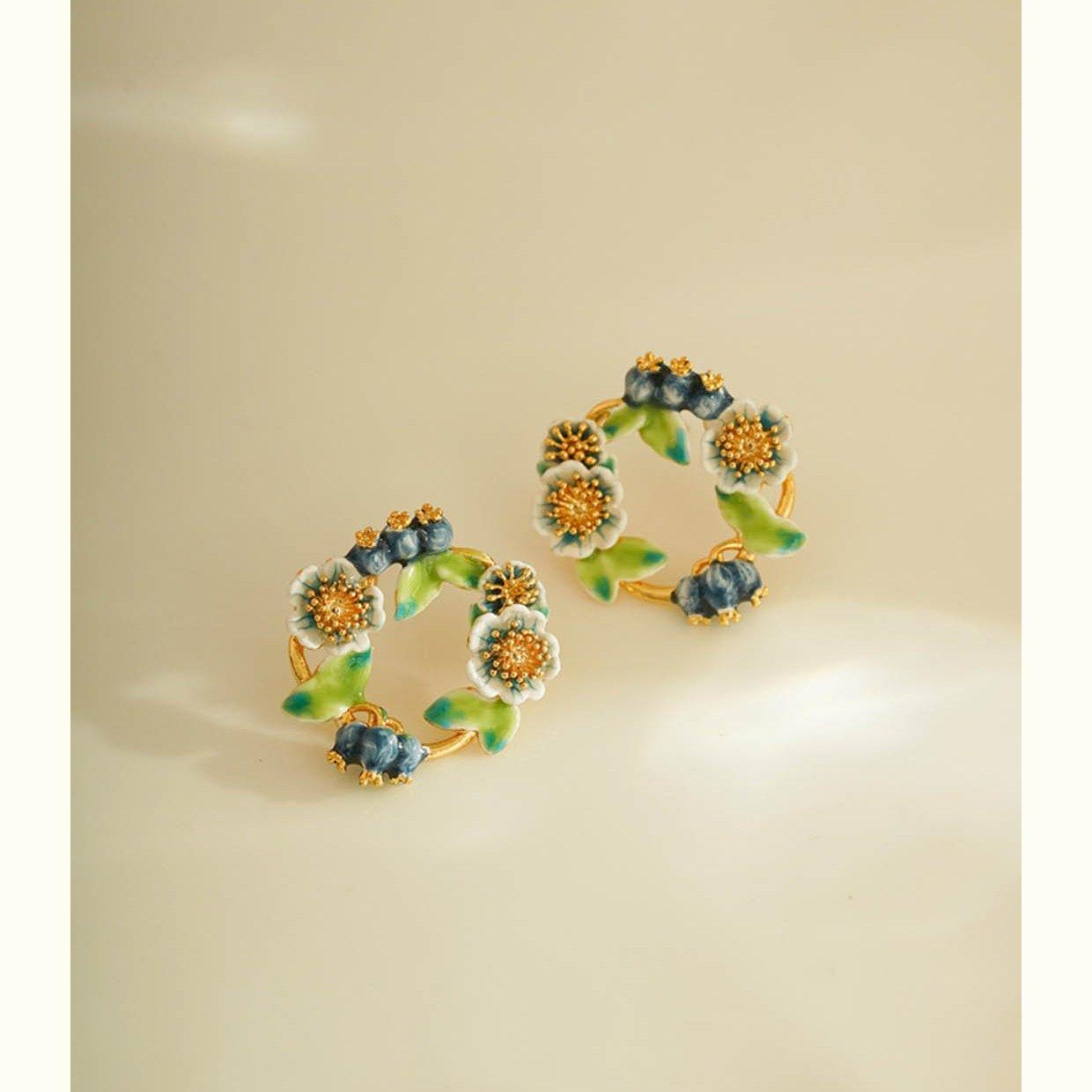Artisan Enamel Blueberry Wreath Earrings - LOVELY ROBIN
