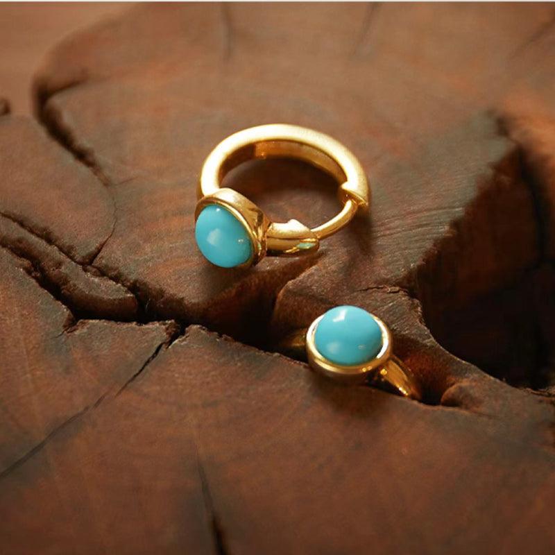 Tibetan Soul Stone-Minimalist Natural Turquoise Earrings-Unique and Niche Design - LOVELY ROBIN