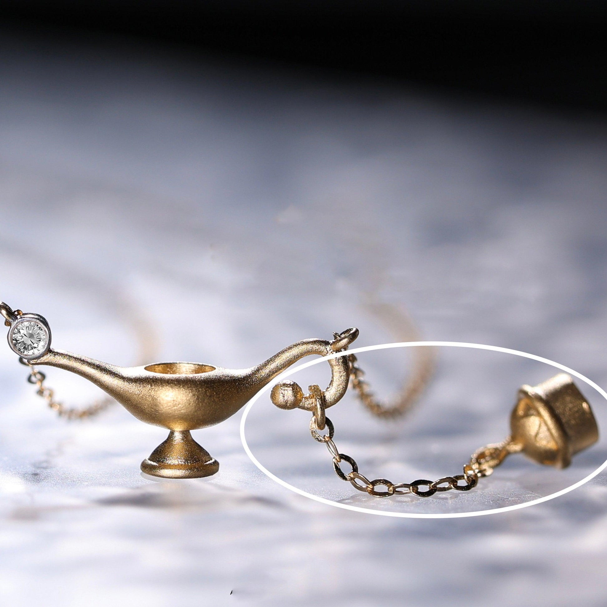 Wishes Granted 18K Gold&Diamond Aladdin Lamp Pendant Necklace - LOVELY ROBIN