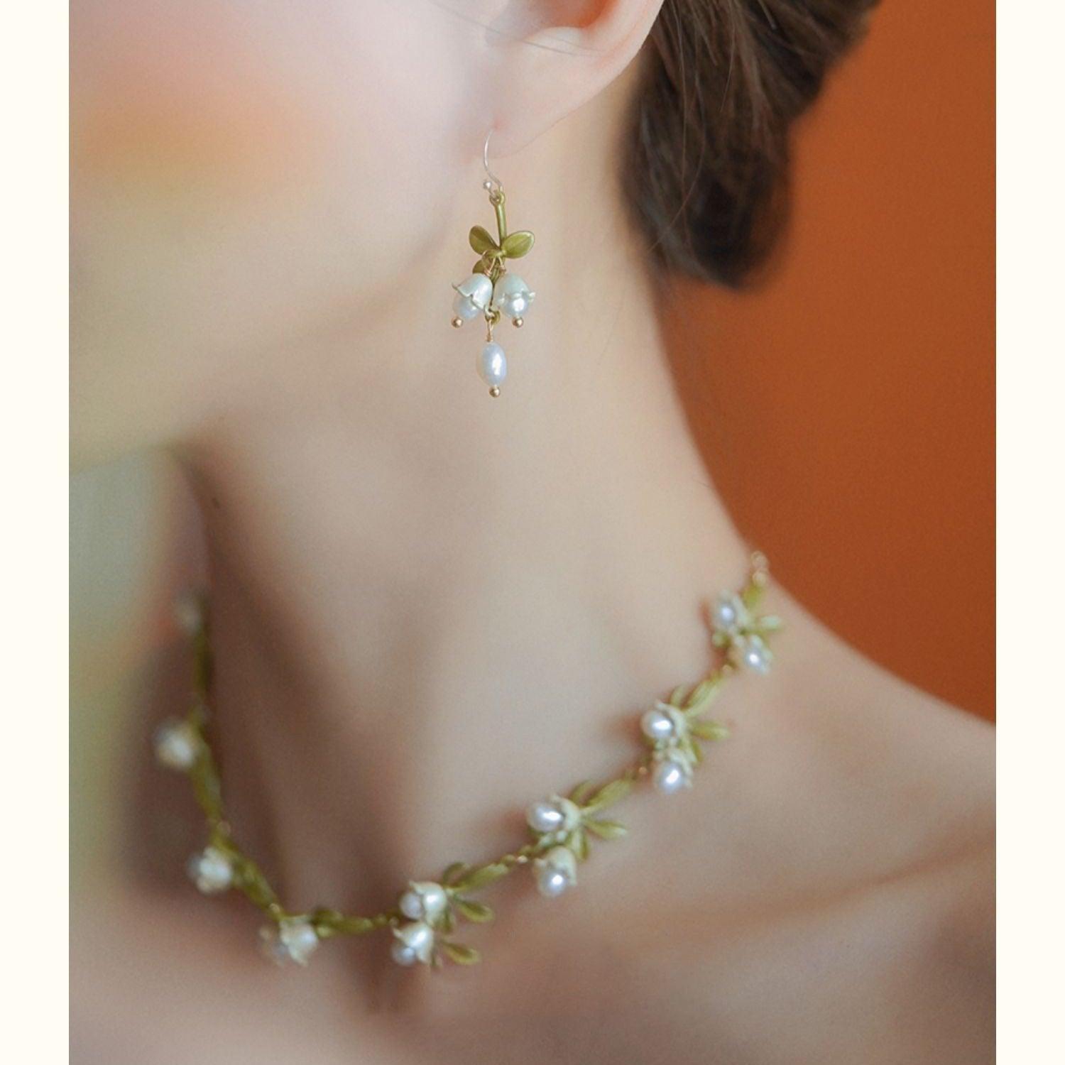 Lily of the Valley Pearl Choker - Elegant Floral Necklace - LOVELY ROBIN