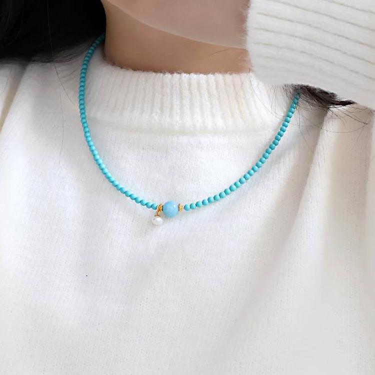 Original natural turquoise and freshwater pearl necklace-original new Chinese-style collarbone chain- high-end layered wear. - LOVELY ROBIN