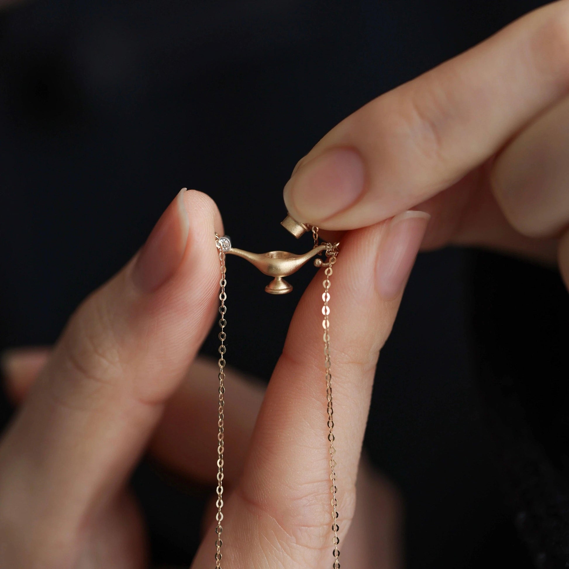 Wishes Granted 18K Gold&Diamond Aladdin Lamp Pendant Necklace - LOVELY ROBIN