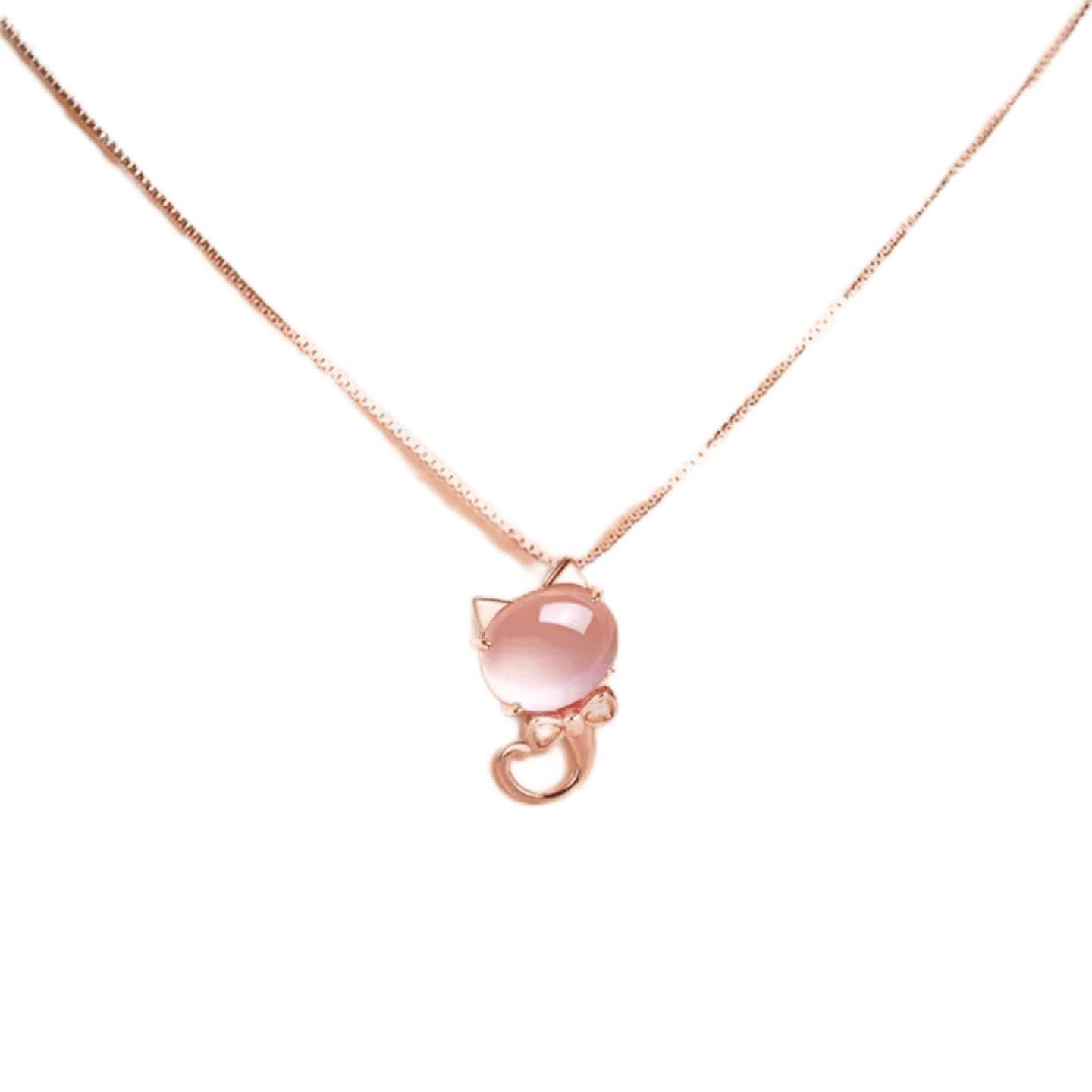 Lucky Cat Rose Quartz Necklace - LOVELY ROBIN