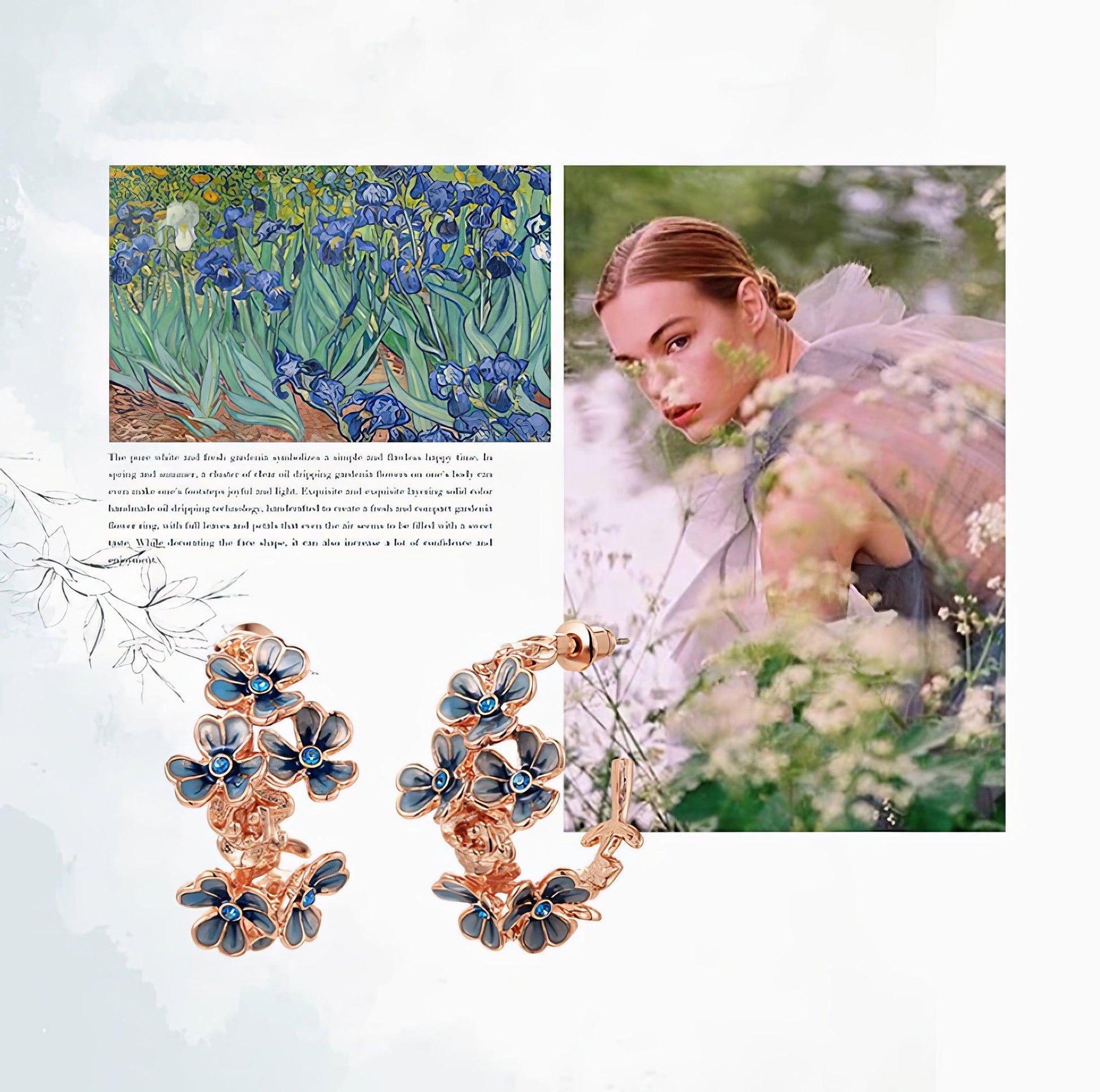 Van Gogh Iris Flower Enamel Earrings - LOVELY ROBIN