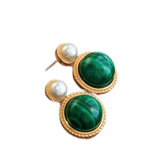 Radiant Elegance - Malachite Pearl Earrings - LOVELY ROBIN