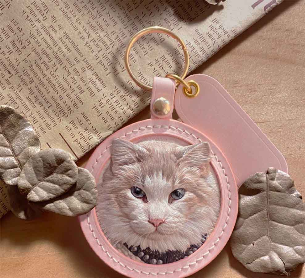 Custom 3D Leather Pet Memorial Keychain Brooch