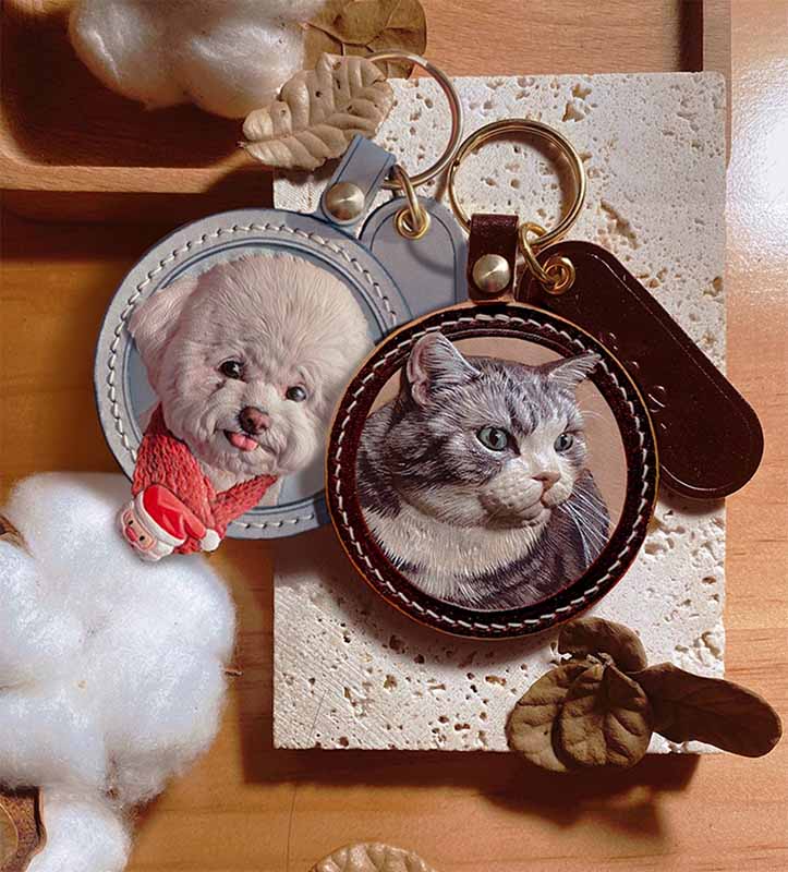 Custom 3D Leather Pet Memorial Keychain Brooch