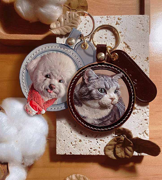 Custom 3D Leather Pet Memorial Keychain  Brooch