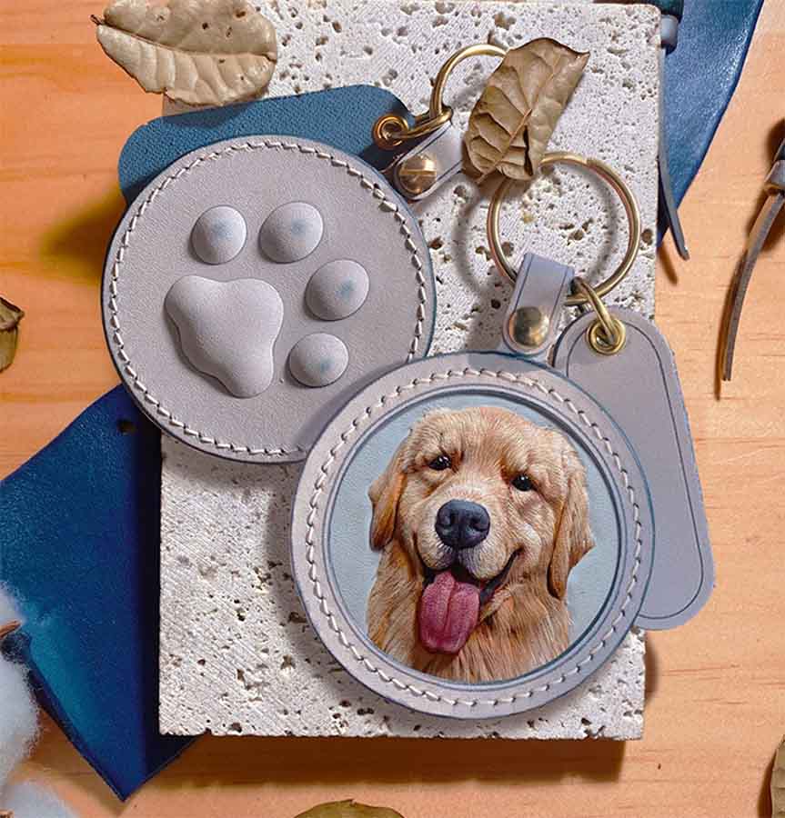 Custom 3D Leather Pet Memorial Keychain Brooch