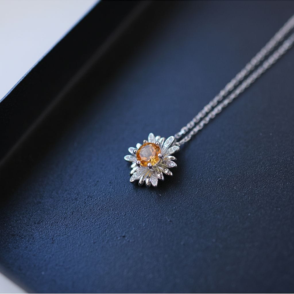 Daisy Citrine Pendant Necklace in 925 Sterling Silver – Handcrafted Brazilian Yellow Quartz Birthstone Jewelry
