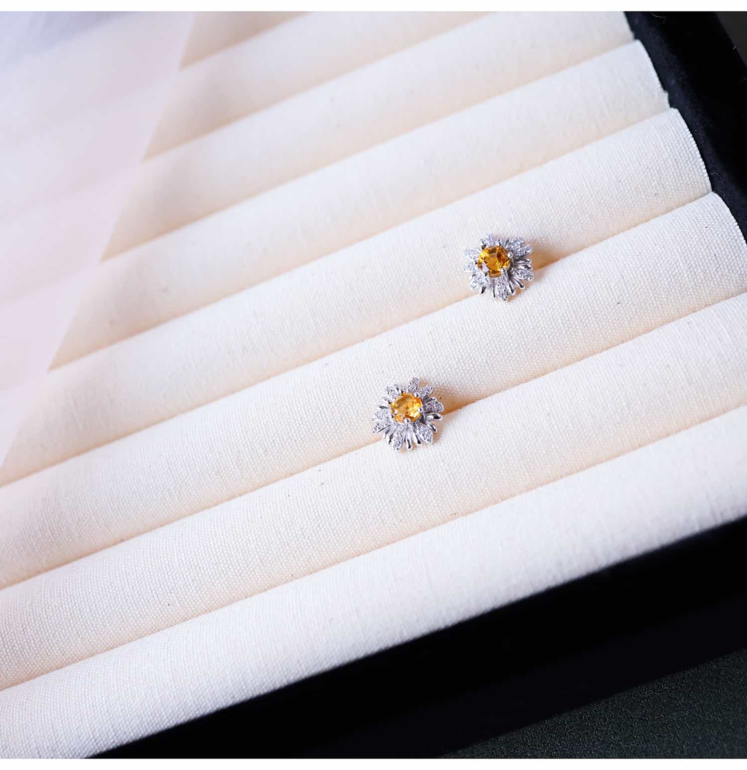 Daisy Citrine Stud Earrings in 925 Sterling Silver – Handcrafted Yellow Quartz November Birthstone Jewelry