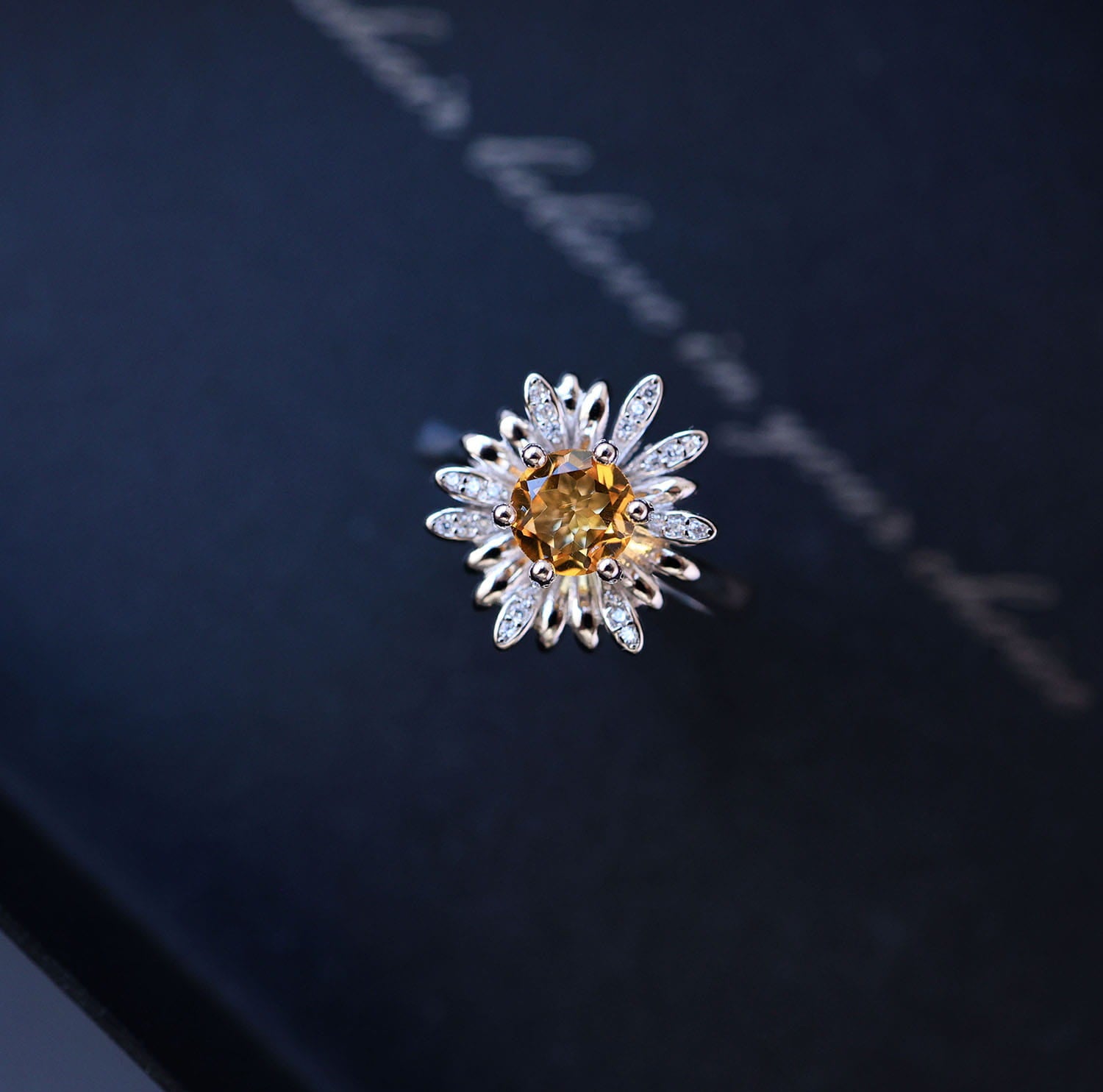 Daisy Flower Citrine Open Ring in 925 Sterling Silver – Handcrafted Brazilian Yellow Quartz Jewelry