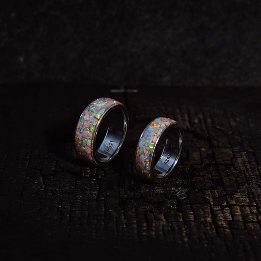 Handcrafted 925 Sterling Silver Ring with Natural Opal Chips Inlay