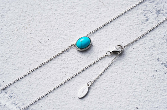 Minimalist Tibetan Natural Turquoise Necklace in 925 Sterling Silver
