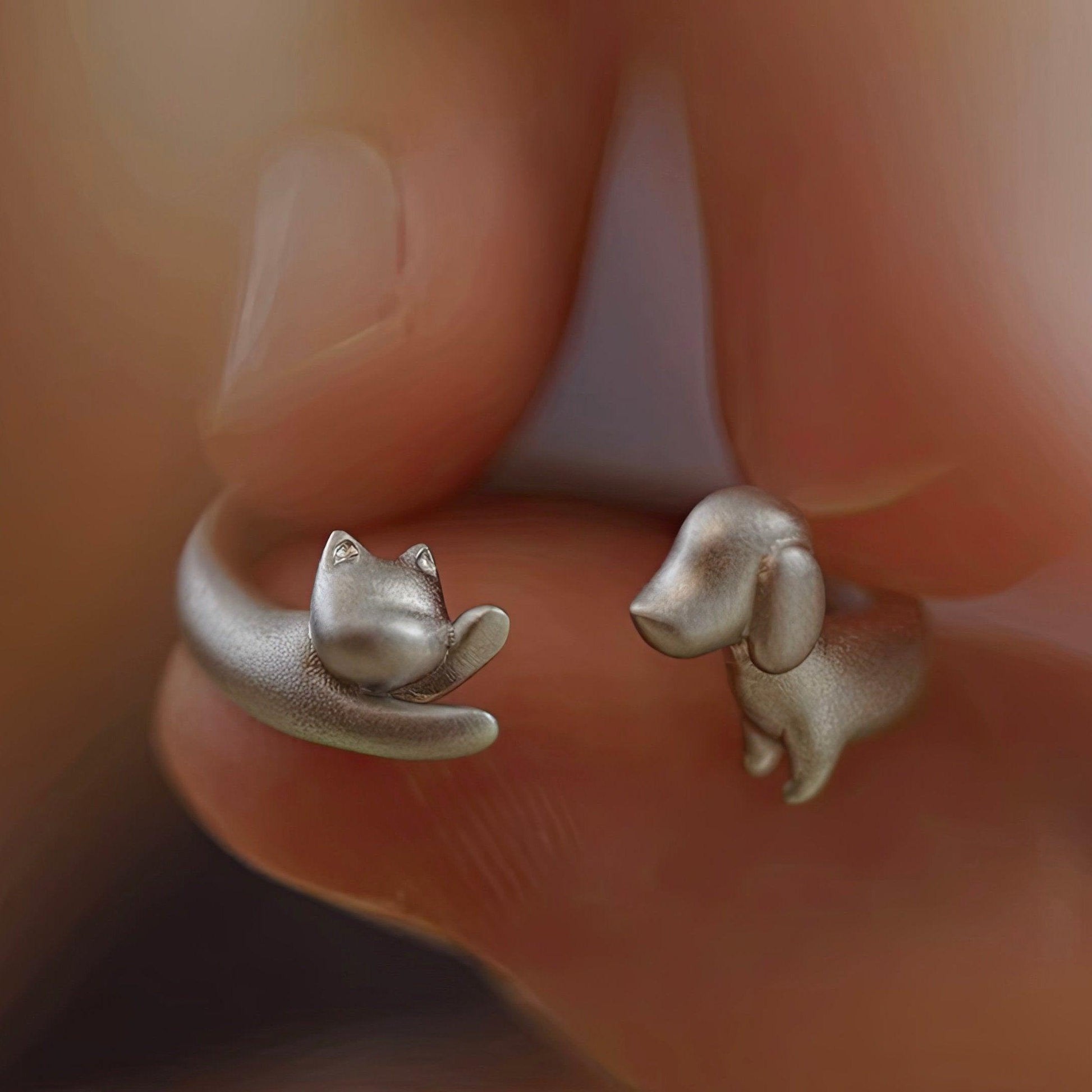 Silver Cat & Dog Ring - LOVELY ROBIN