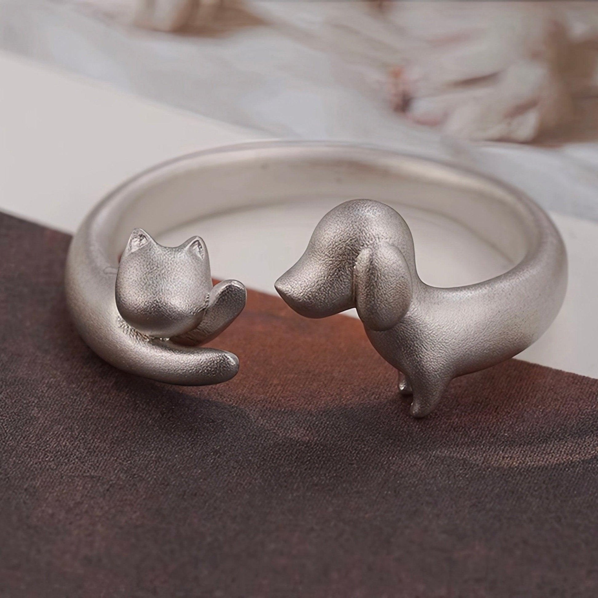 Silver Cat & Dog Ring - LOVELY ROBIN