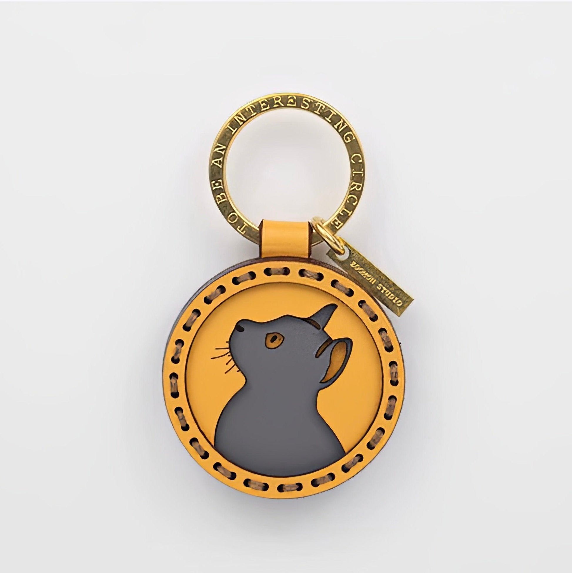 Black Cat Leather Keychain Handmade Cartoon Charm - LOVELY ROBIN