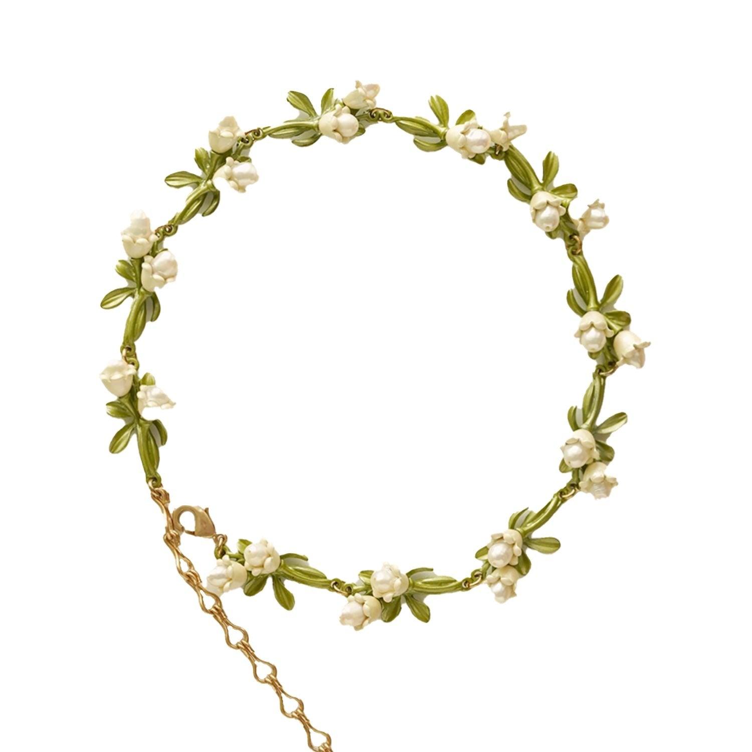 Lily of the Valley Pearl Choker - Elegant Floral Necklace - LOVELY ROBIN