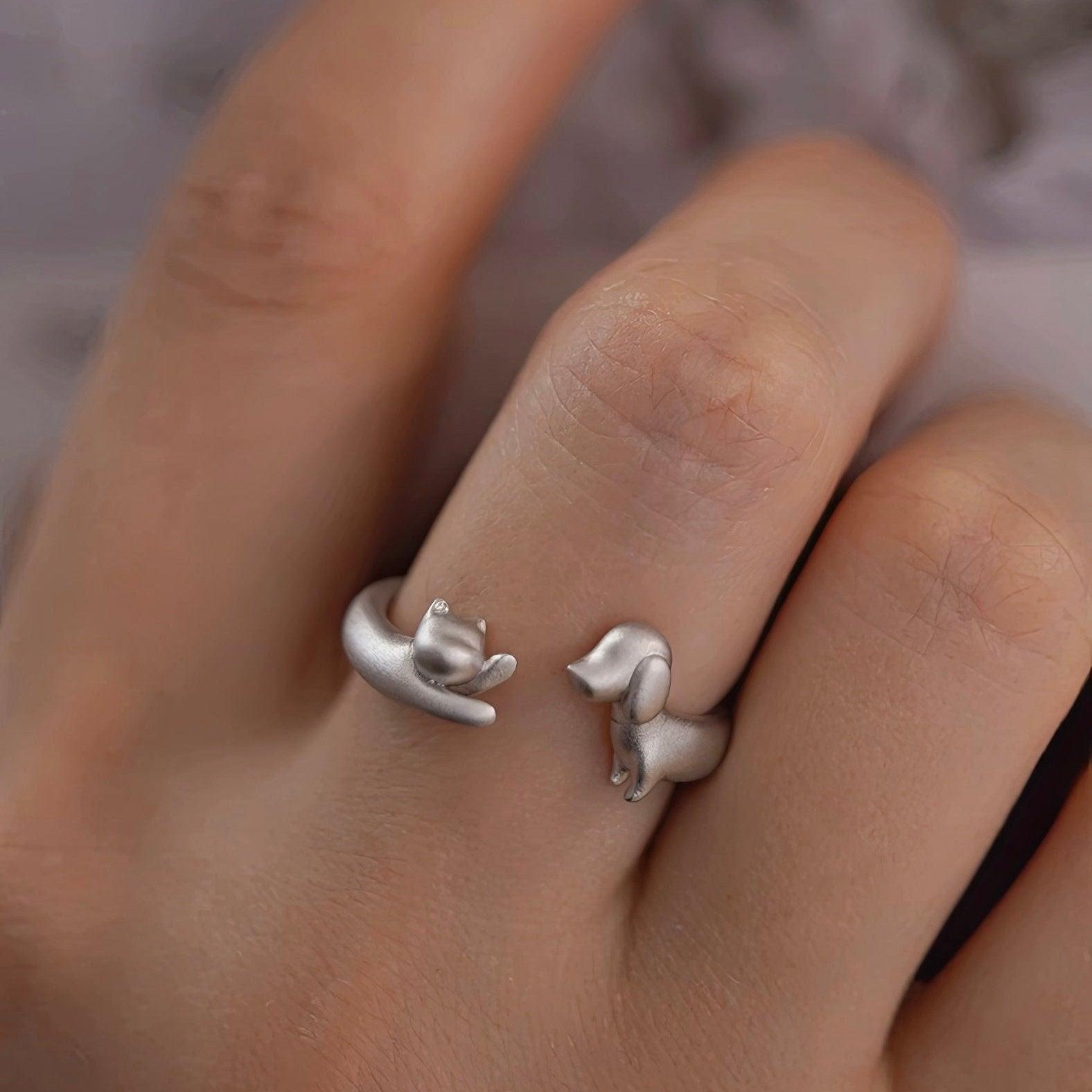 Silver Cat & Dog Ring - LOVELY ROBIN