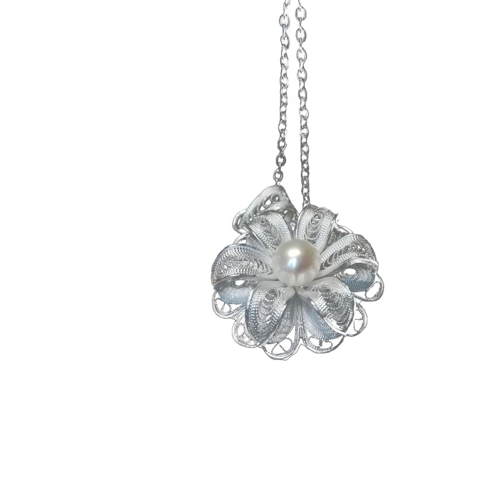 Classic Silver Filigree Pearl Pendant - LOVELY ROBIN