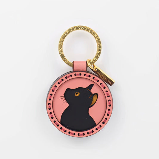 Black Cat Leather Keychain Handmade Cartoon Charm - LOVELY ROBIN
