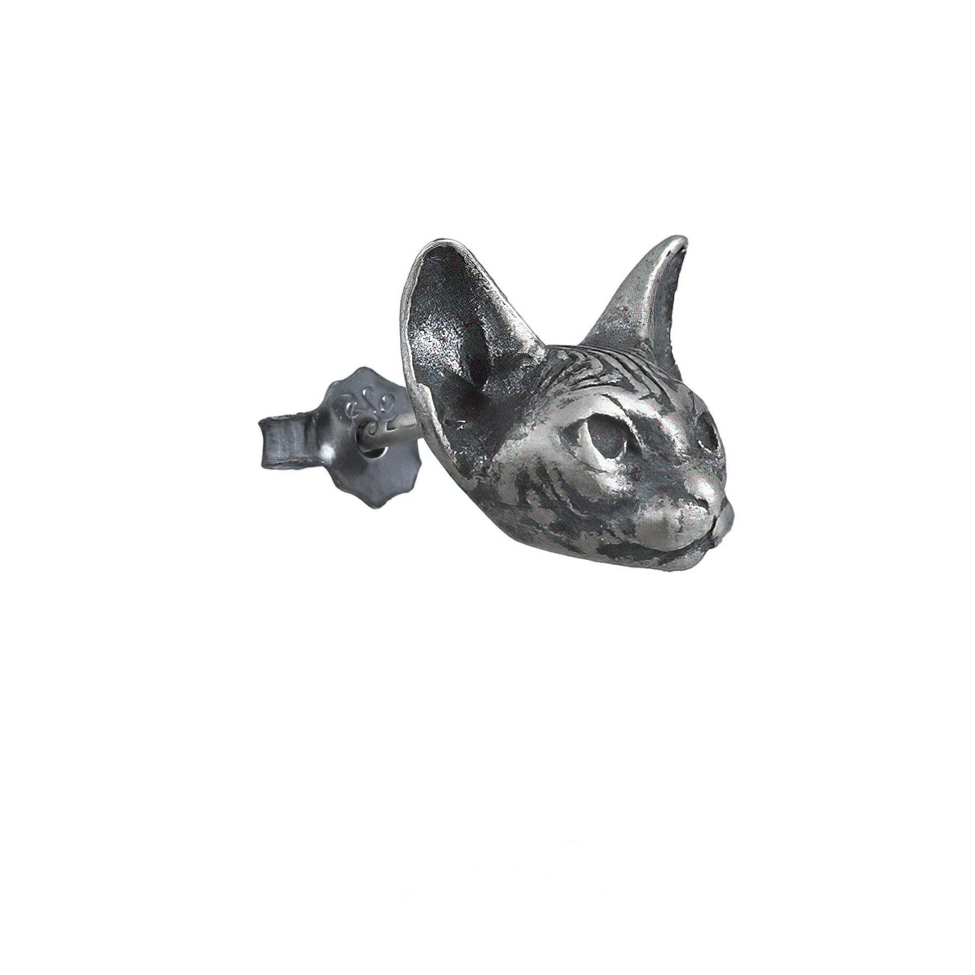 Vintage Silver Gothic Cat Stud Earrings - LOVELY ROBIN