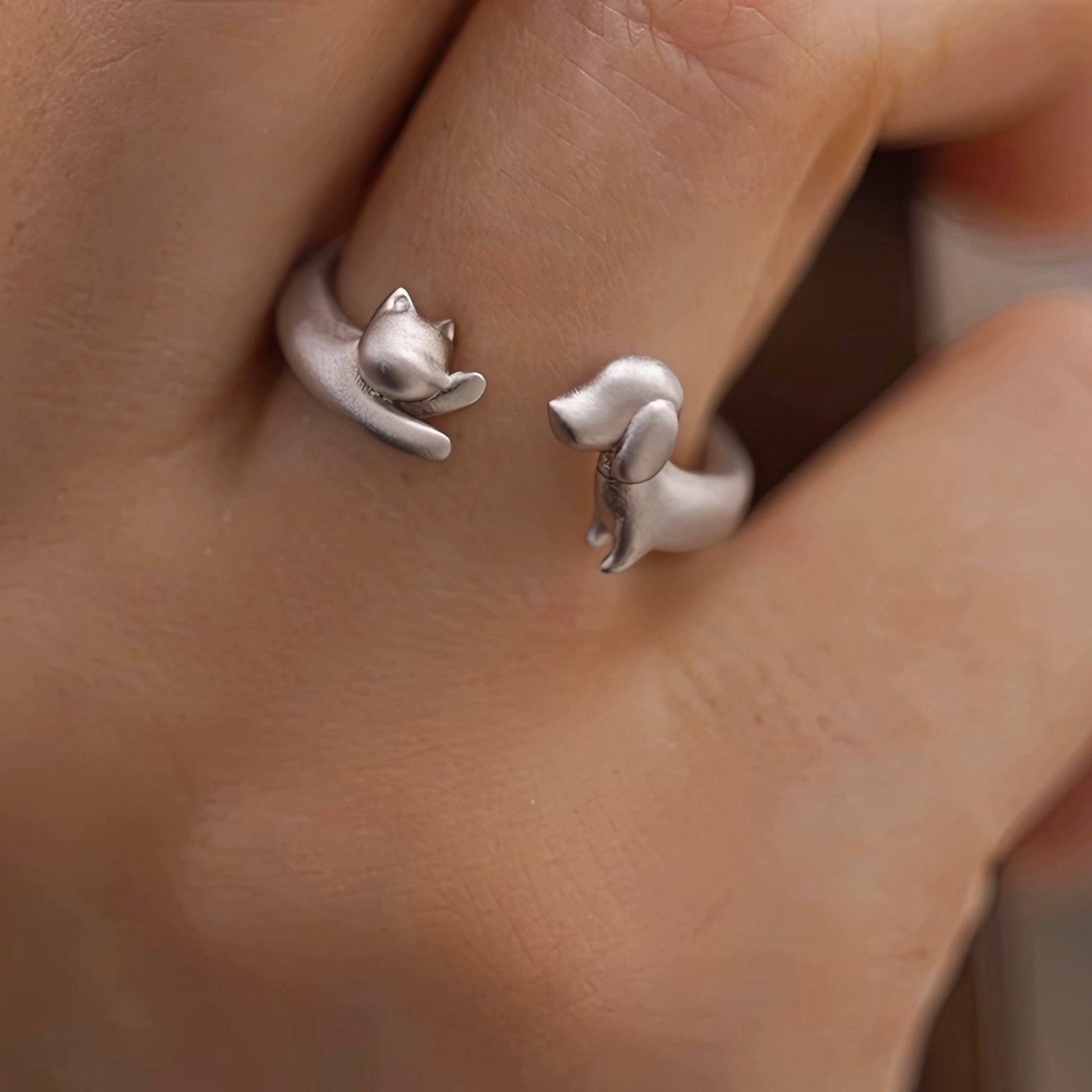 Silver Cat & Dog Ring - LOVELY ROBIN